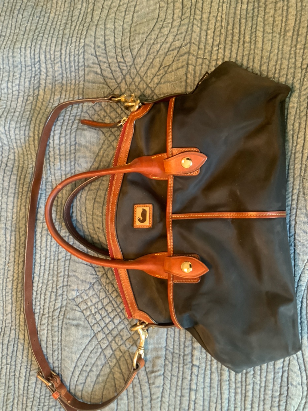 Dooney & Bourke - Brown Leather-Trim Satchel with Striped Interior